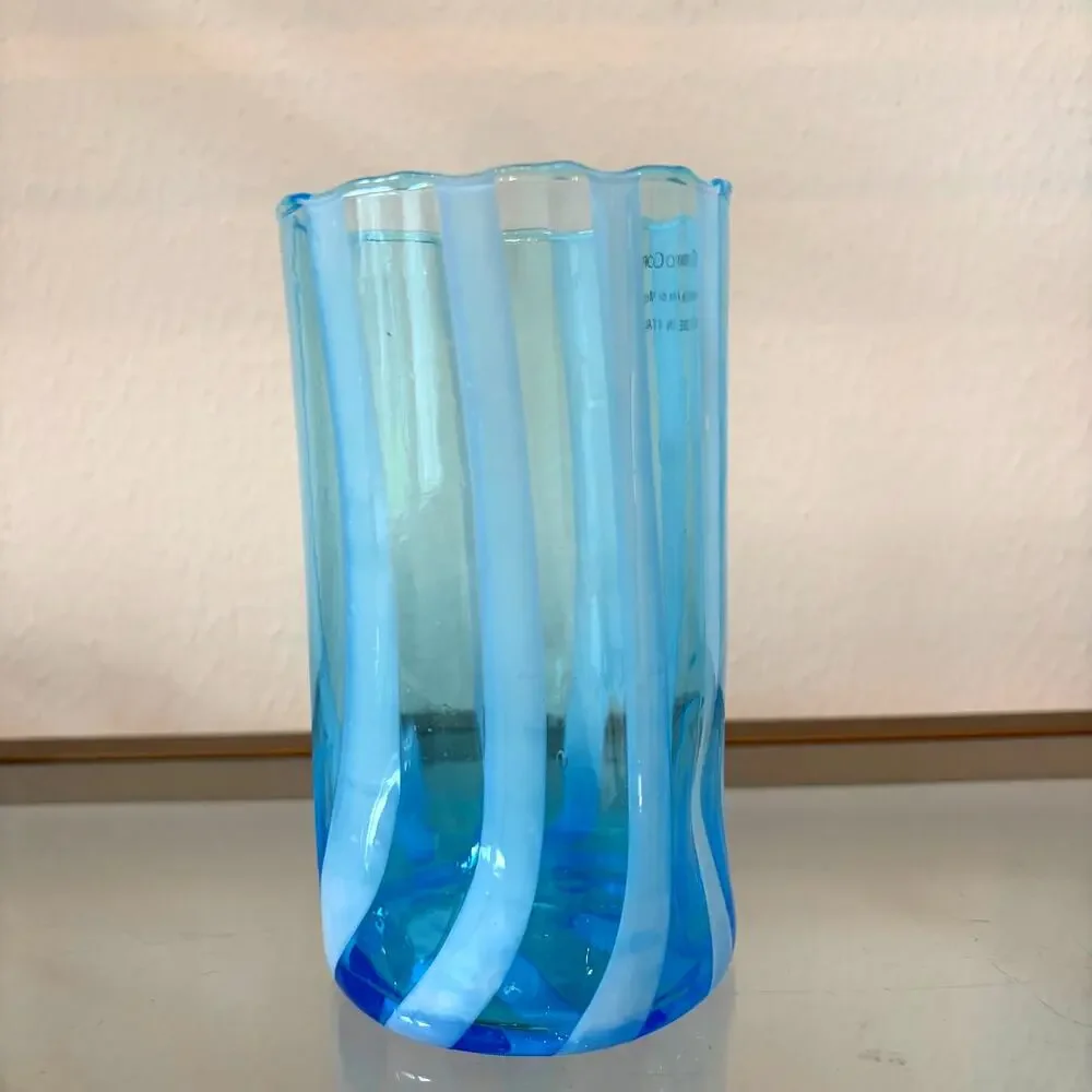 Alessandro Coppola Murano Italy Blue & White Art Glass Tumblers Set of 4 NEW